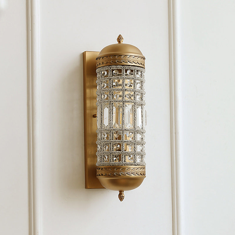 Cylinder Iron Crystal Lampshade Wall Lamp