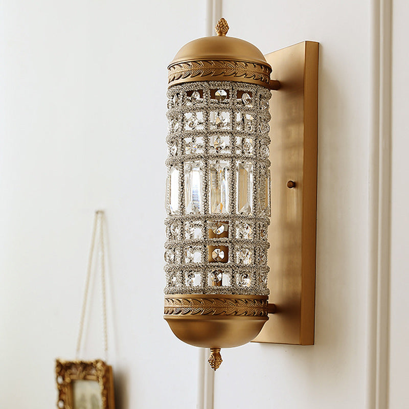 Cylinder Iron Crystal Lampshade Wall Lamp