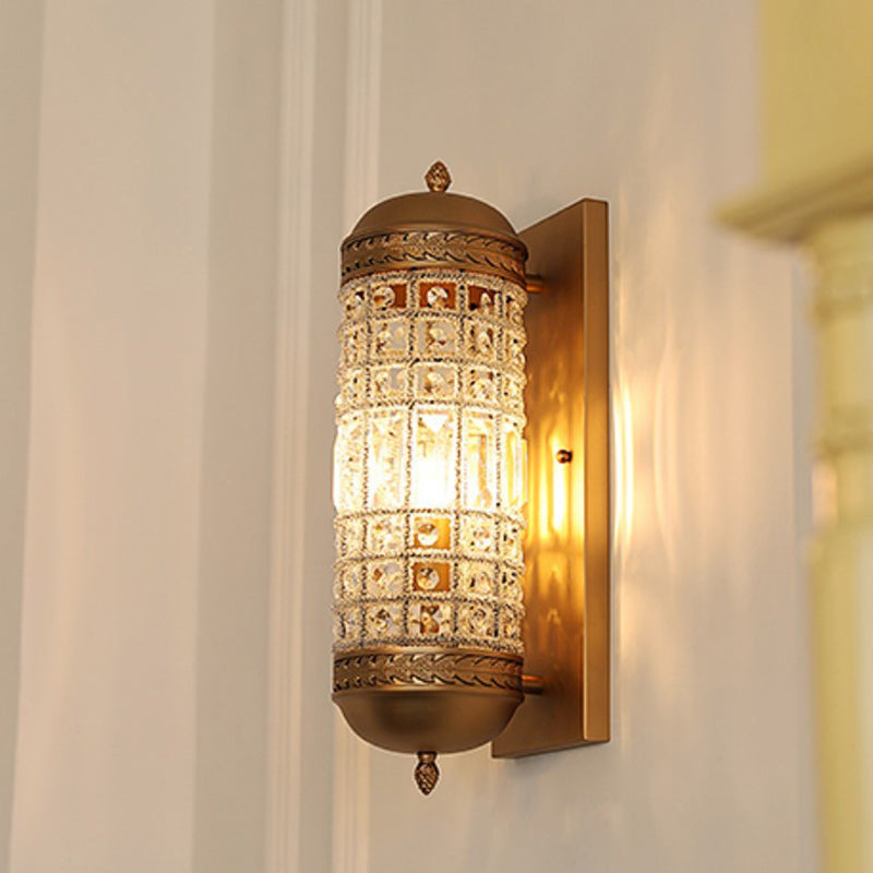 Cylinder Iron Crystal Lampshade Wall Lamp