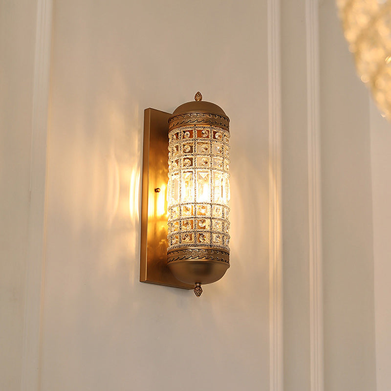 Cylinder Iron Crystal Lampshade Wall Lamp