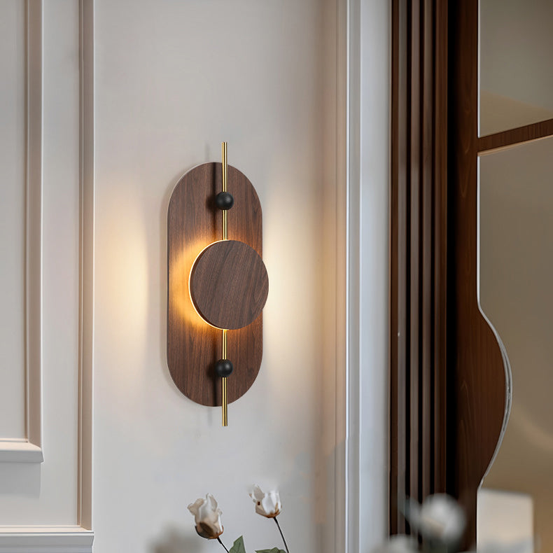 Round Oval Solid Wood Wall Lamp