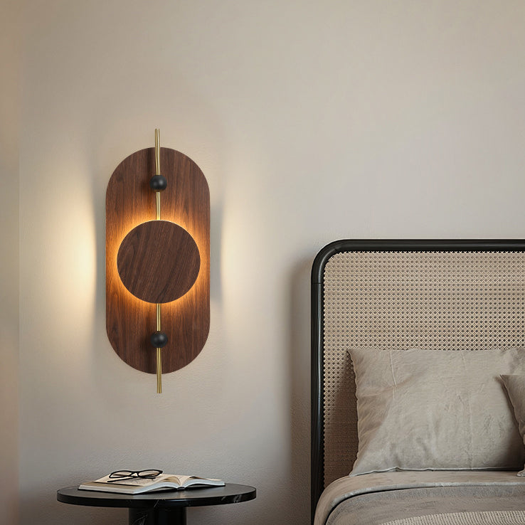Round Oval Solid Wood Wall Lamp