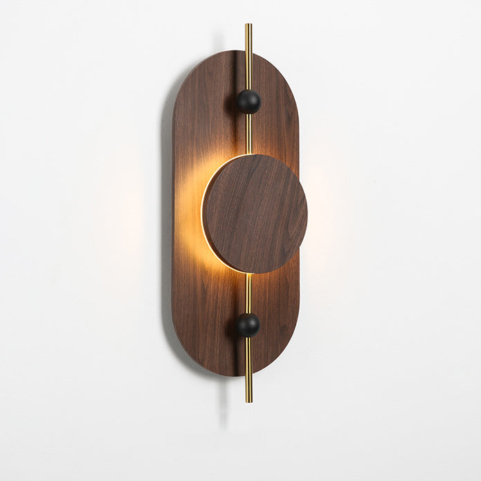 Round Oval Solid Wood Wall Lamp