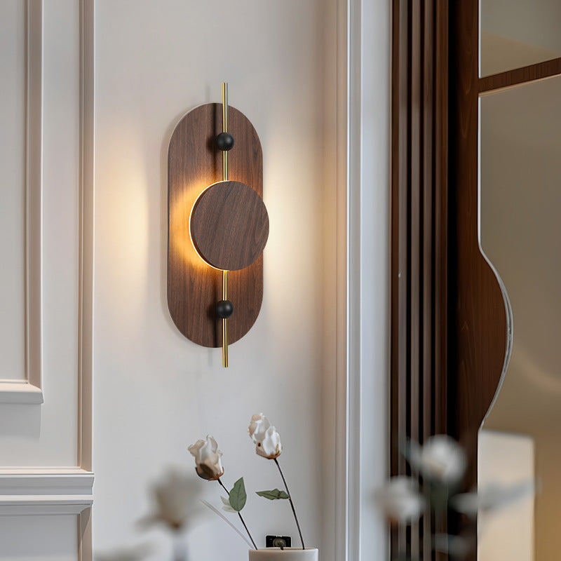 Round Oval Solid Wood Wall Lamp