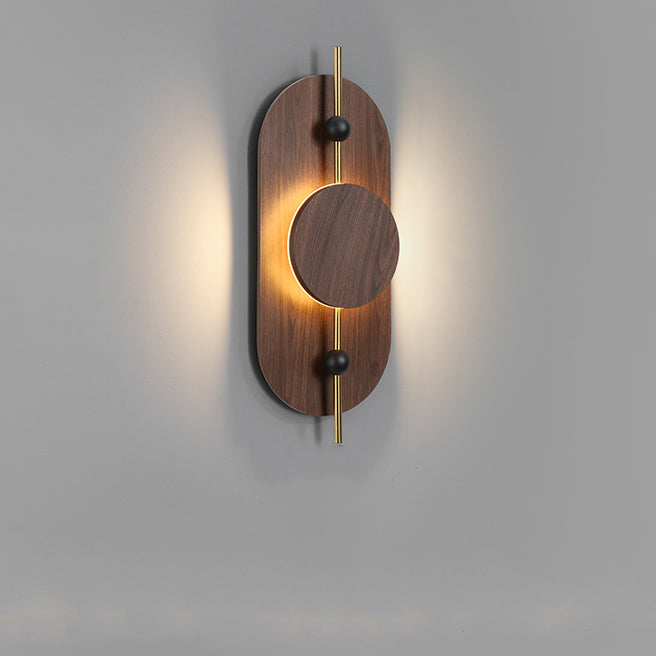 Round Oval Solid Wood Wall Lamp