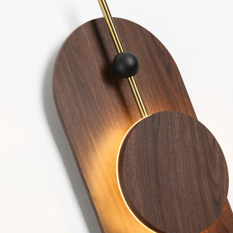 Round Oval Solid Wood Wall Lamp