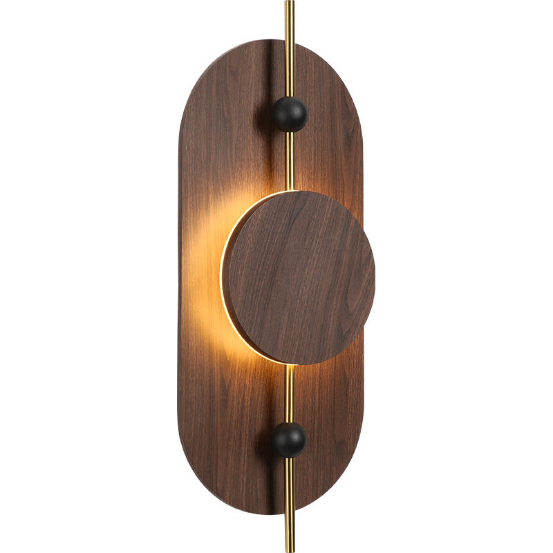 Round Oval Solid Wood Wall Lamp