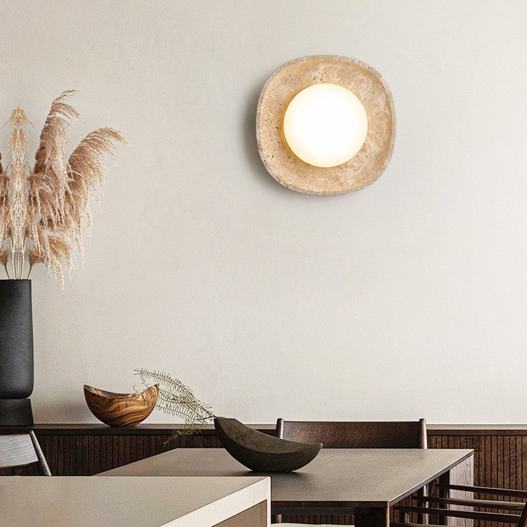Round Yellow Travertine Rotational Wall Lamp