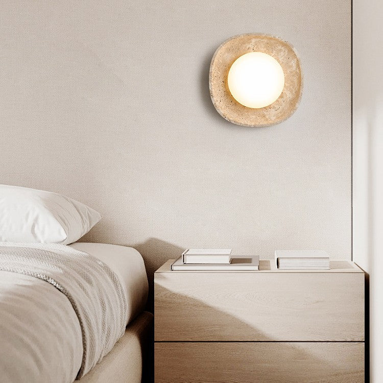Round Yellow Travertine Rotational Wall Lamp