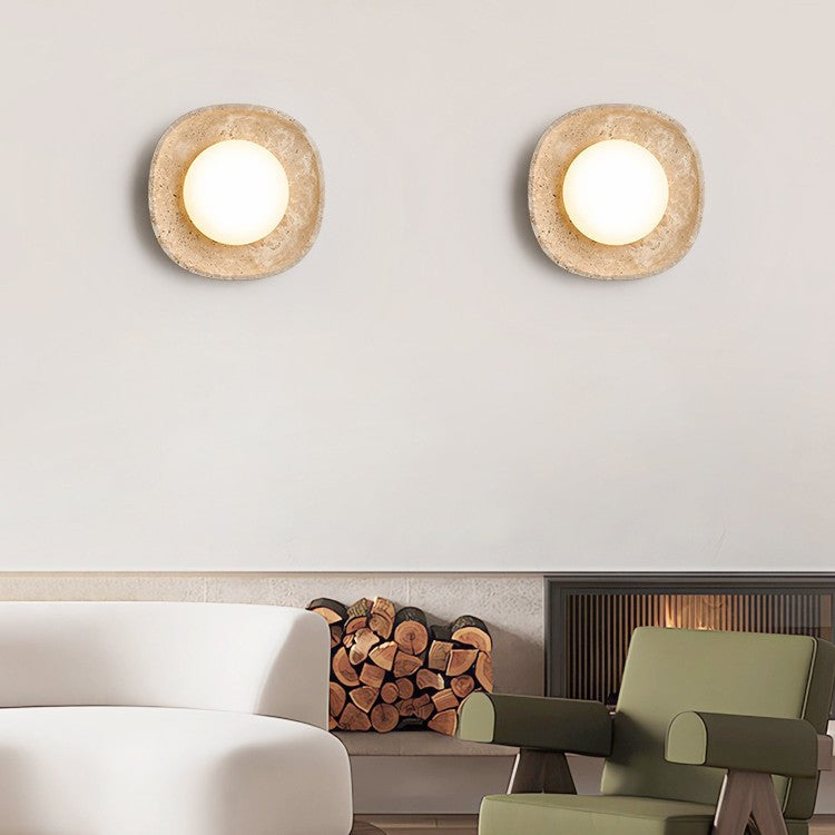 Round Yellow Travertine Rotational Wall Lamp