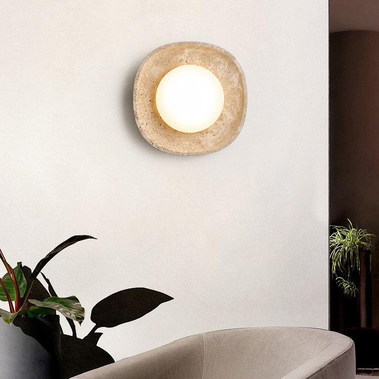 Round Yellow Travertine Rotational Wall Lamp