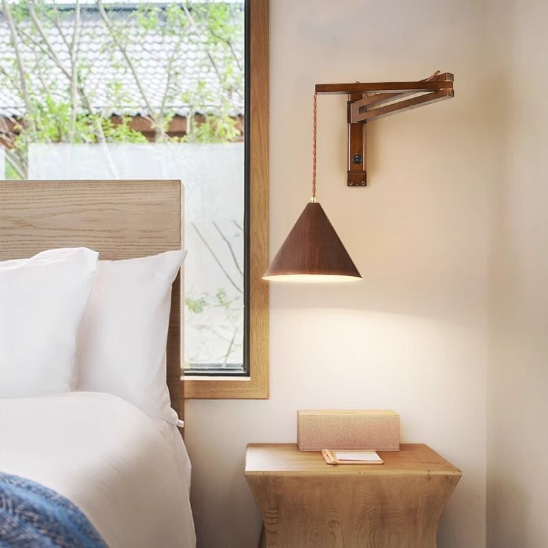 Cone Rubber Wood Lampshade Wall Lamp