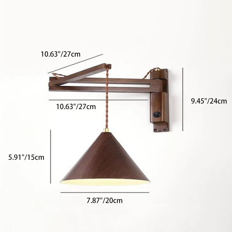 Cone Rubber Wood Lampshade Wall Lamp