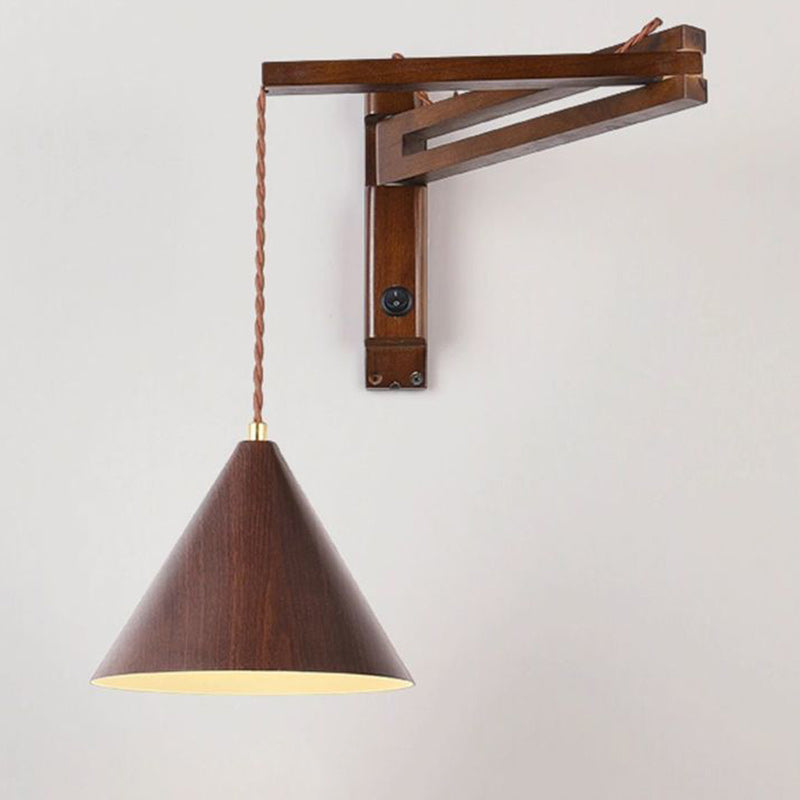 Cone Rubber Wood Lampshade Wall Lamp