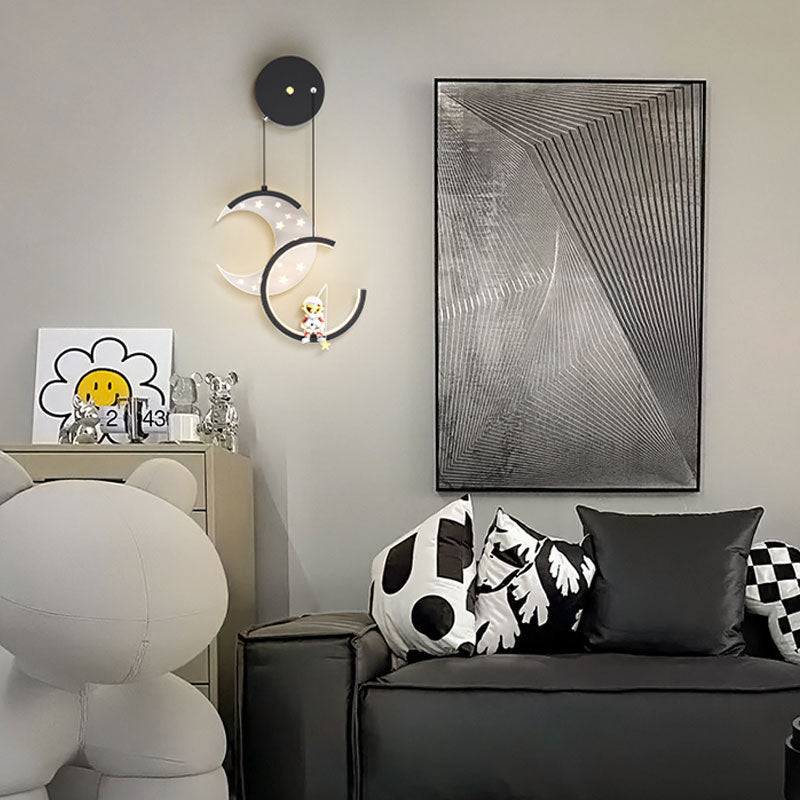 Astronaut Moon Stars Pattern Wall Lamp