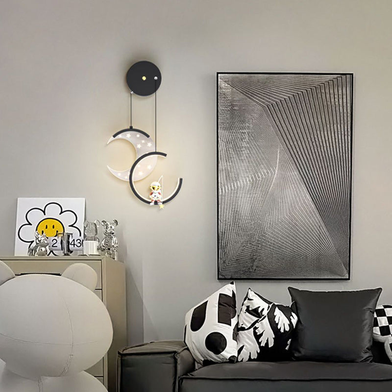 Astronaut Moon Stars Pattern Wall Lamp