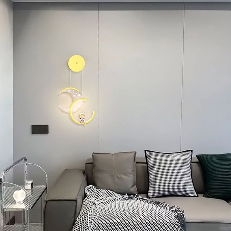 Astronaut Moon Stars Pattern Wall Lamp