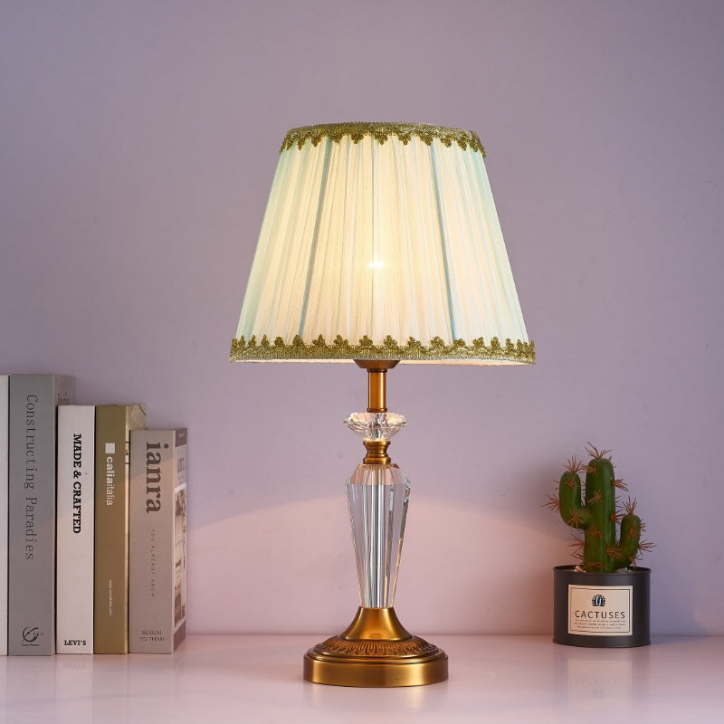 Fabric Lampshade Crystal Copper Table Lamp