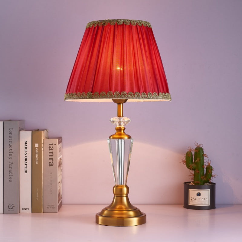 Fabric Lampshade Crystal Copper Table Lamp