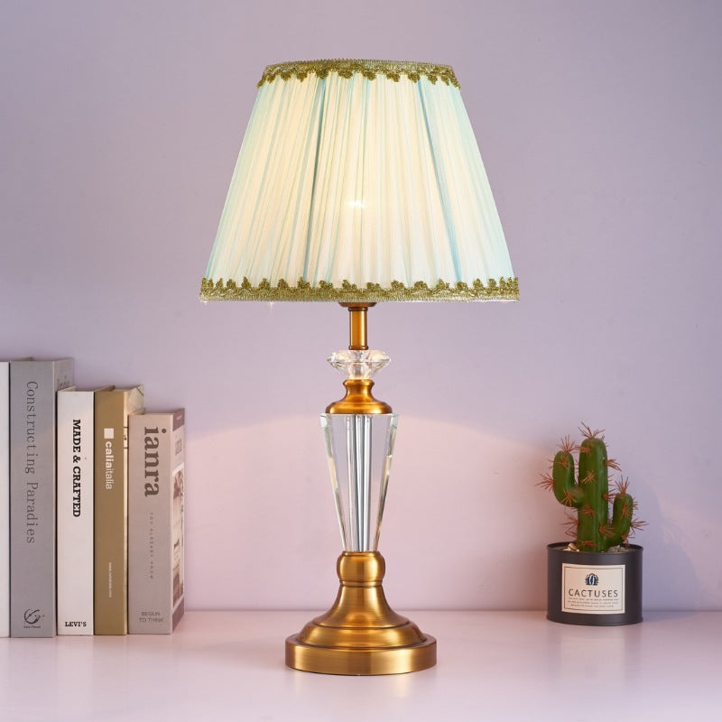 Fabric Lampshade Crystal Copper Table Lamp