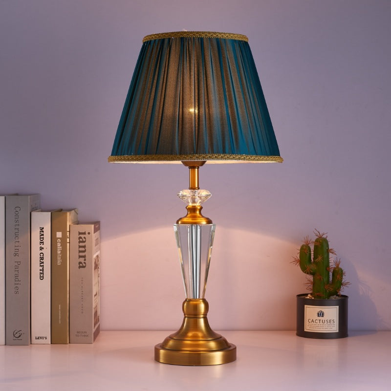 Fabric Lampshade Crystal Copper Table Lamp