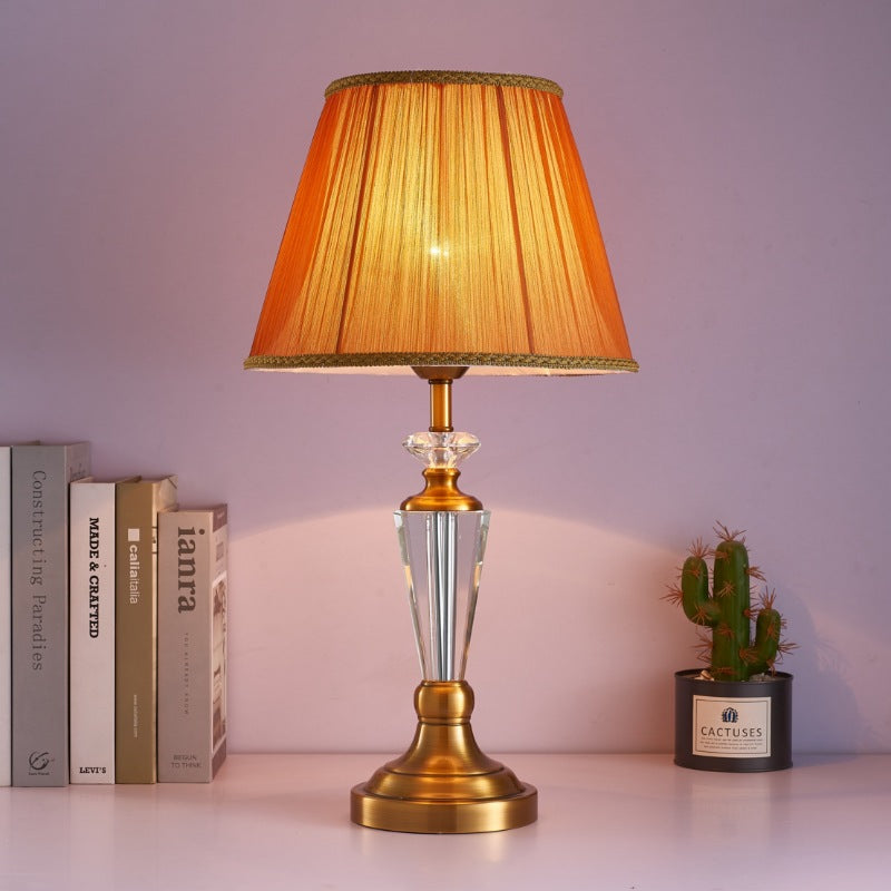 Fabric Lampshade Crystal Copper Table Lamp