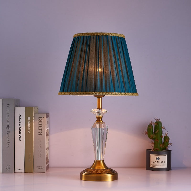 Fabric Lampshade Crystal Copper Table Lamp