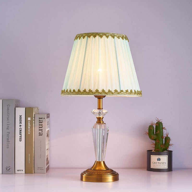 Fabric Lampshade Crystal Copper Table Lamp