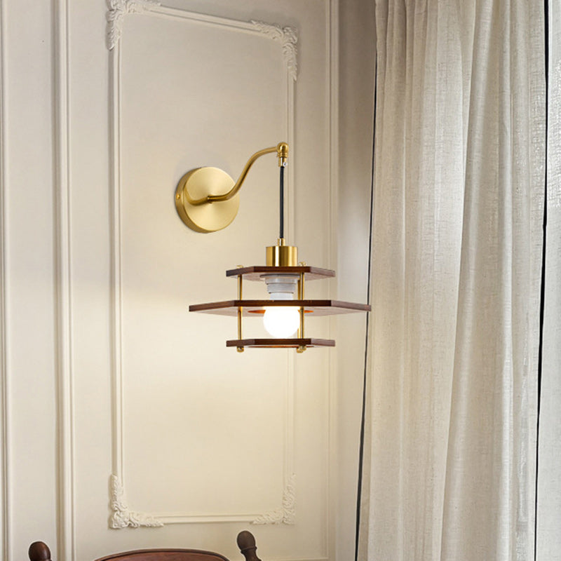 Round Hexagon Ash Hardware Wall Lamp