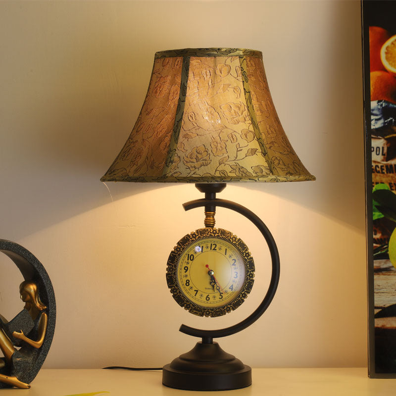 Clock Pattern Fabric Lampshade Table Lamp