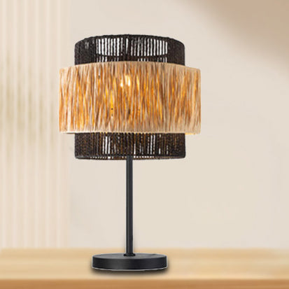 Cylinder Raffia Paper Lampshade Table Lamp