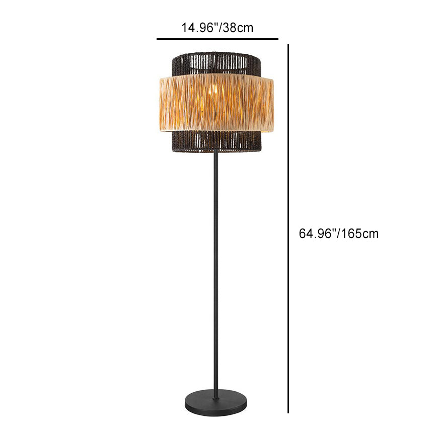 Cylinder Raffia Paper Lampshade Floor Lamp