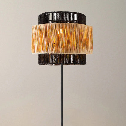 Cylinder Raffia Paper Lampshade Floor Lamp