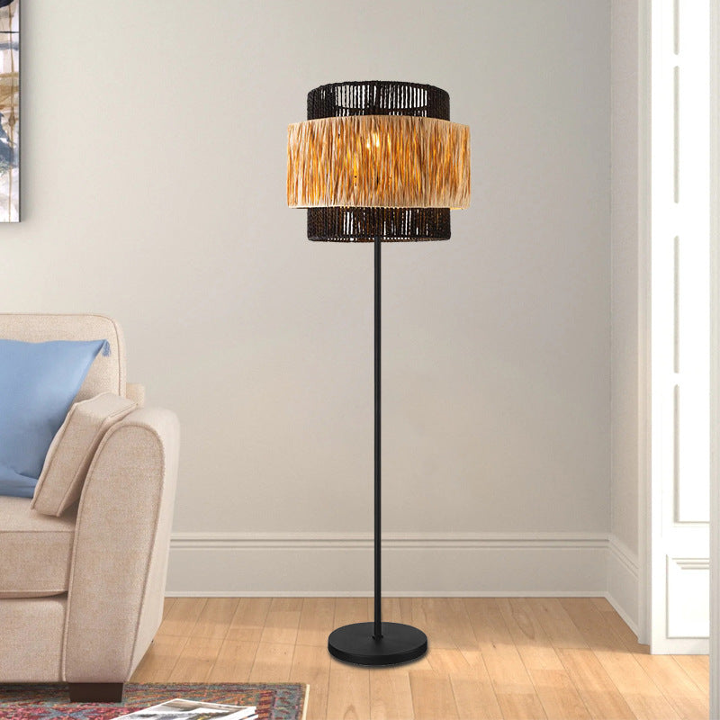 Cylinder Raffia Paper Lampshade Floor Lamp