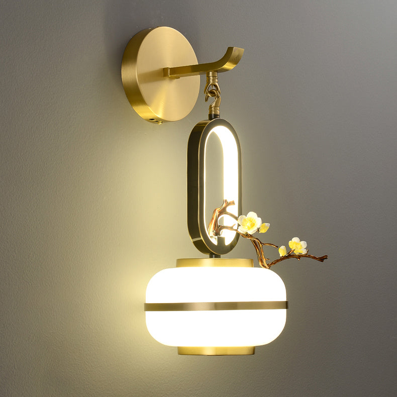 Oval Branch Flowers Copper Wall Lamp