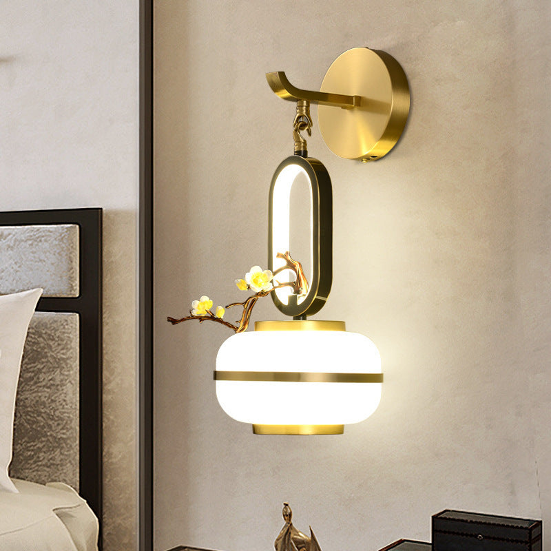 Oval Branch Flowers Copper Wall Lamp
