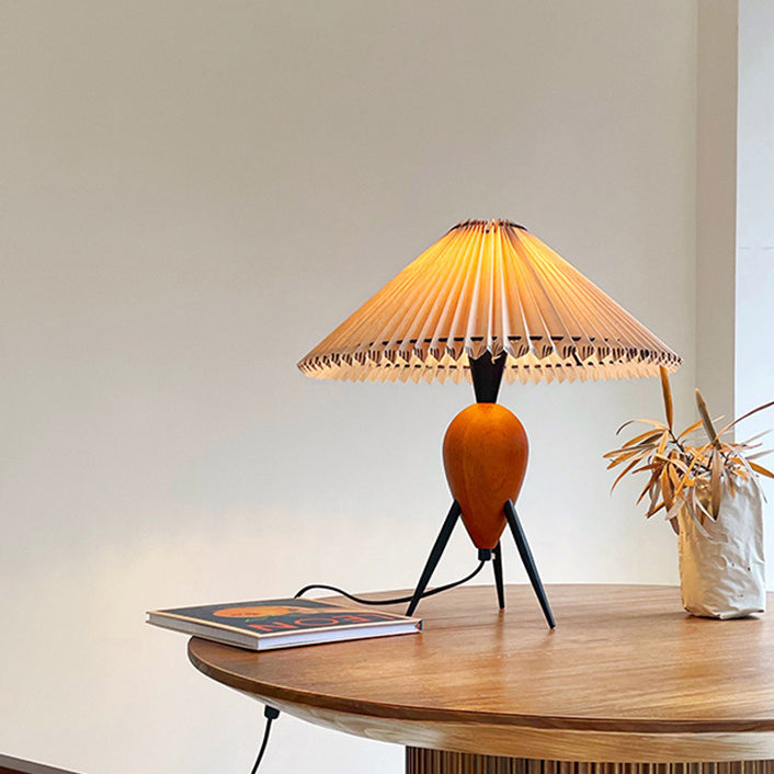 Umbrella Fabric Lampshade Wood Table Lamp