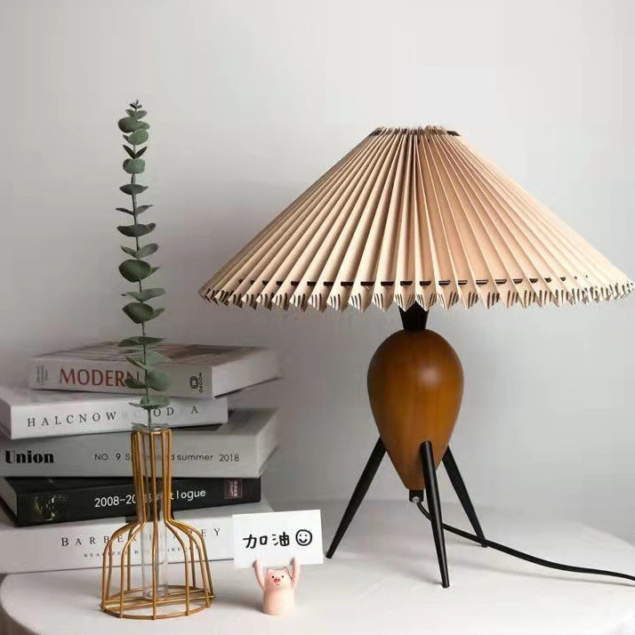 Umbrella Fabric Lampshade Wood Table Lamp