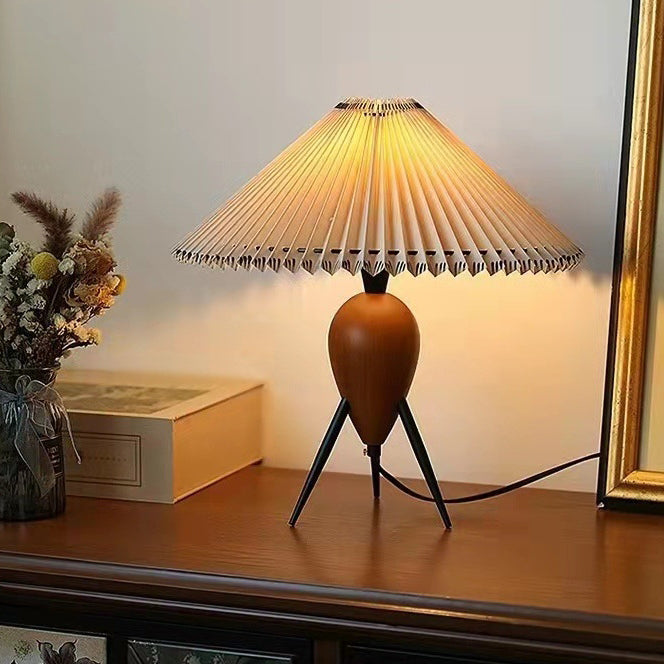 Umbrella Fabric Lampshade Wood Table Lamp