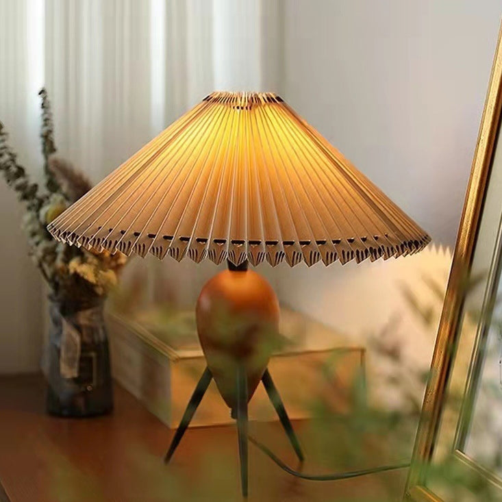 Umbrella Fabric Lampshade Wood Table Lamp