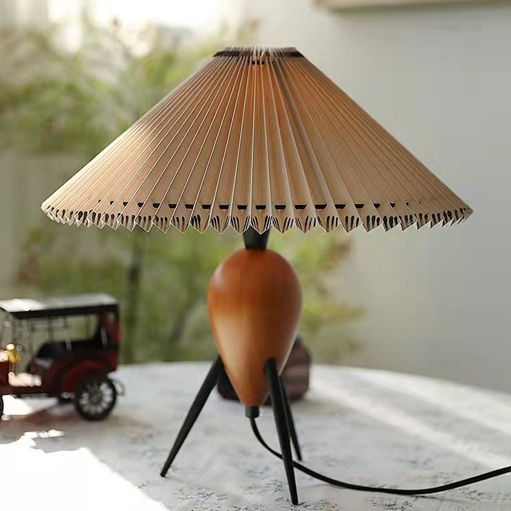 Umbrella Fabric Lampshade Wood Table Lamp
