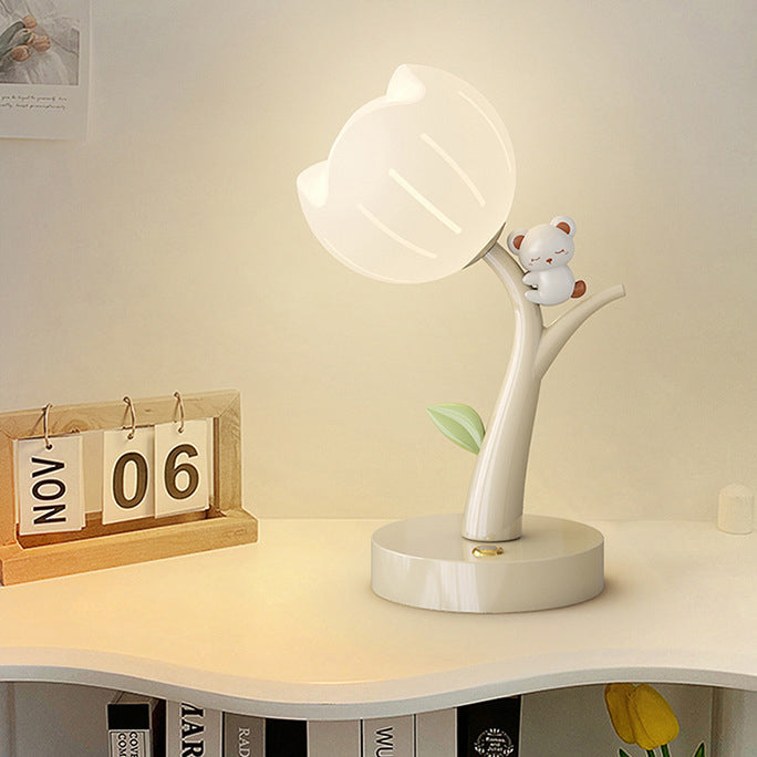 Flower PE Lampshade Iron Table Lamp