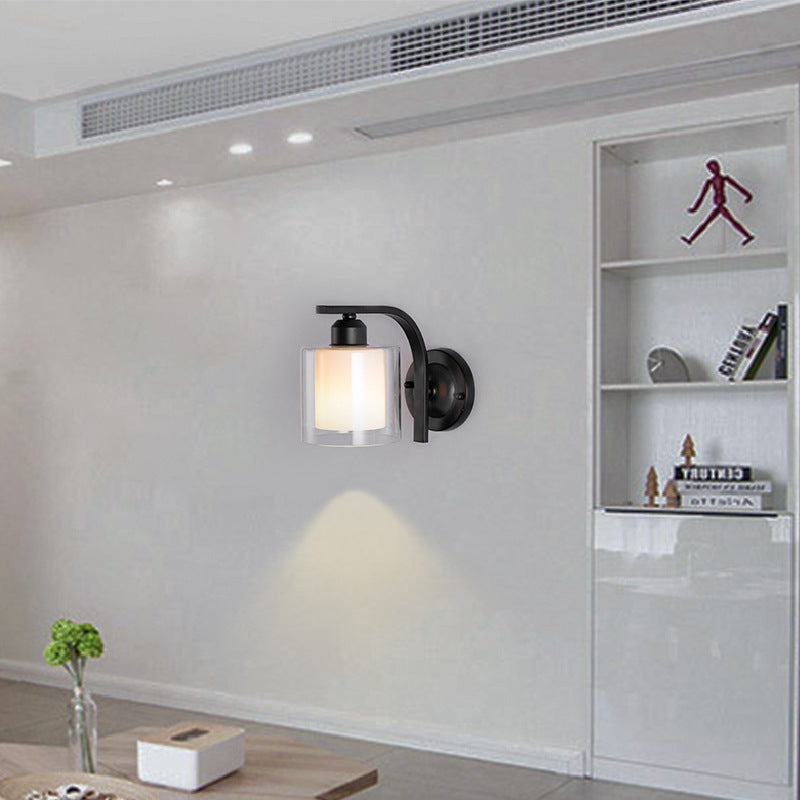 Cylinder Glass Lampshade Iron Wall Lamp
