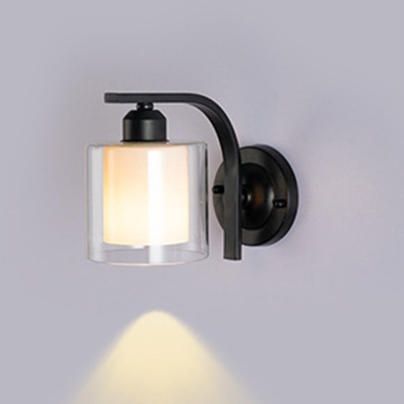 Cylinder Glass Lampshade Iron Wall Lamp