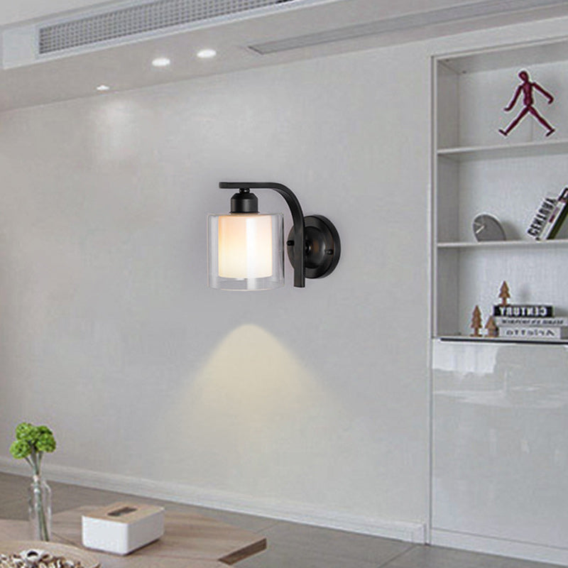 Cylinder Glass Lampshade Iron Wall Lamp
