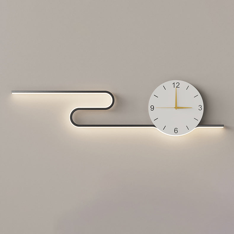 Long Curve Clock Iron Wall Lamp
