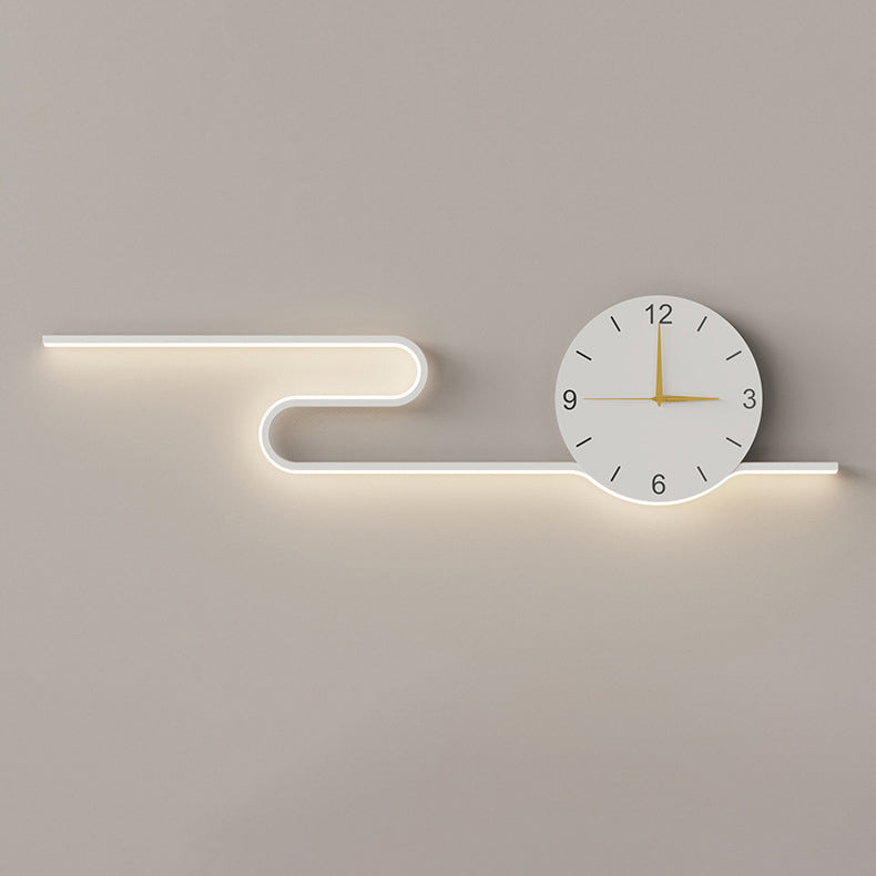Long Curve Clock Iron Wall Lamp