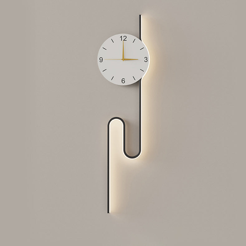 Long Curve Clock Iron Wall Lamp