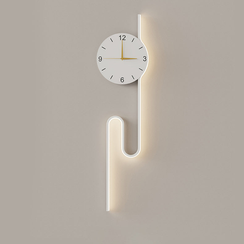 Long Curve Clock Iron Wall Lamp