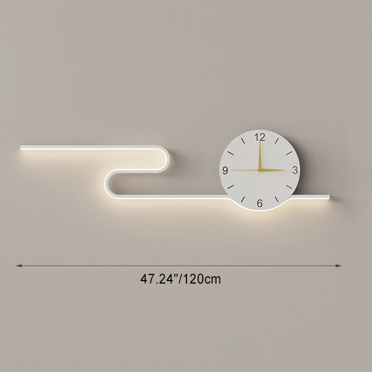 Long Curve Clock Iron Wall Lamp